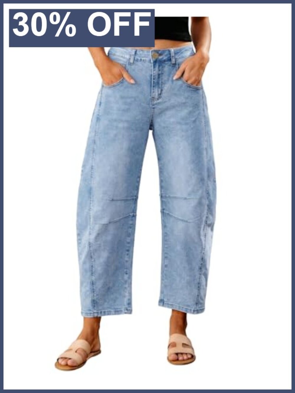 High Waist Barrel Jeans for Women Baggy Cropped Stretch Denim Pants